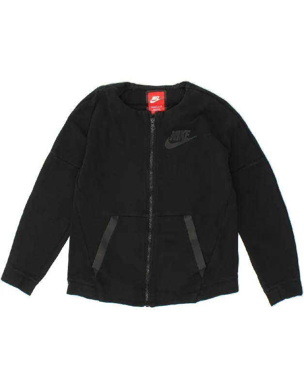 men's windproof jackets -NIKE Boys Graphic Tracksuit Top Jacket 12-13 Years Large Black Cotton