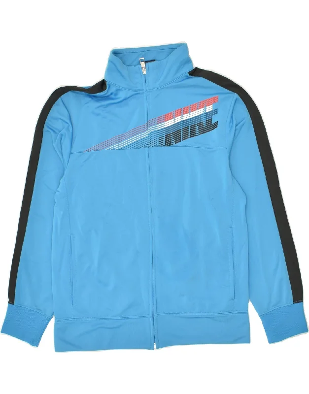 men's classic jackets -NIKE Boys Graphic Tracksuit Top Jacket 12-13 Years Large  Blue Colourblock