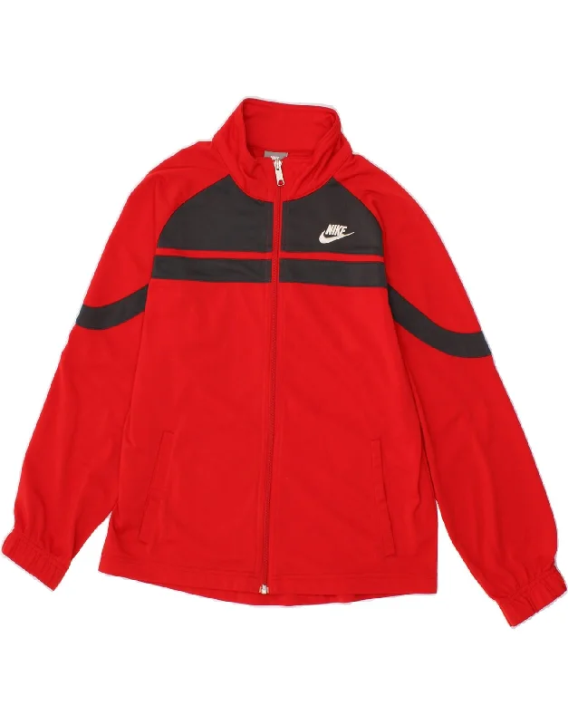 men's softshell winter jackets -NIKE Boys Graphic Tracksuit Top Jacket 12-13 Years Large Red Colourblock