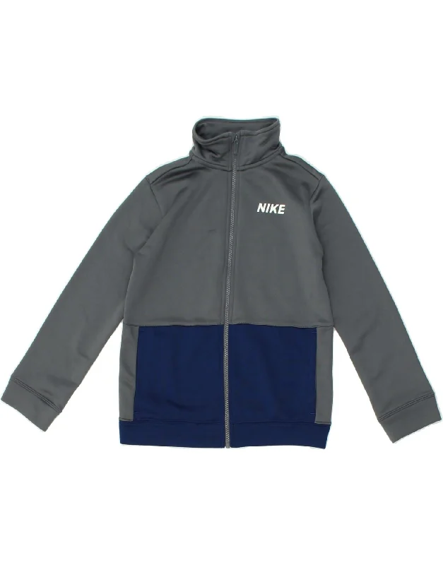 men's insulated winter jackets -NIKE Boys Graphic Tracksuit Top Jacket 8-9 Years Small Grey Colourblock