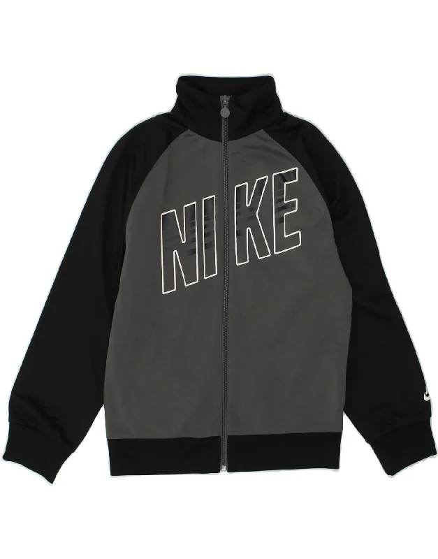 men's vintage jackets -NIKE Boys Graphic Tracksuit Top Jacket 8-9 Years Small  Grey Colourblock