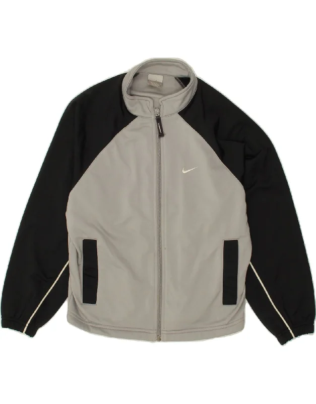 men's warm parkas for winter -NIKE Boys Graphic Tracksuit Top Jacket 9-10 Years Grey Colourblock