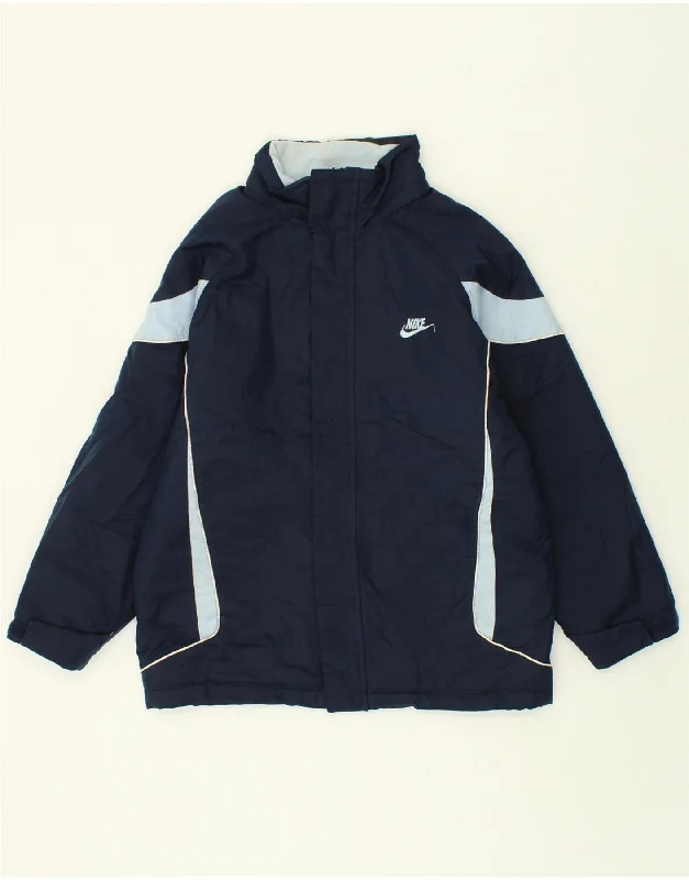 men's rain jackets -NIKE Boys Graphic Windbreaker Jacket 12-13 Years Large Navy Blue Polyester