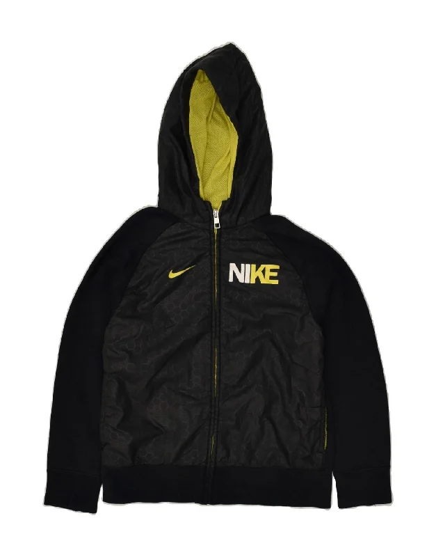 men's fleece sweaters -NIKE Boys Graphic Zip Hoodie Sweater 10-11 Years Medium  Black Cotton