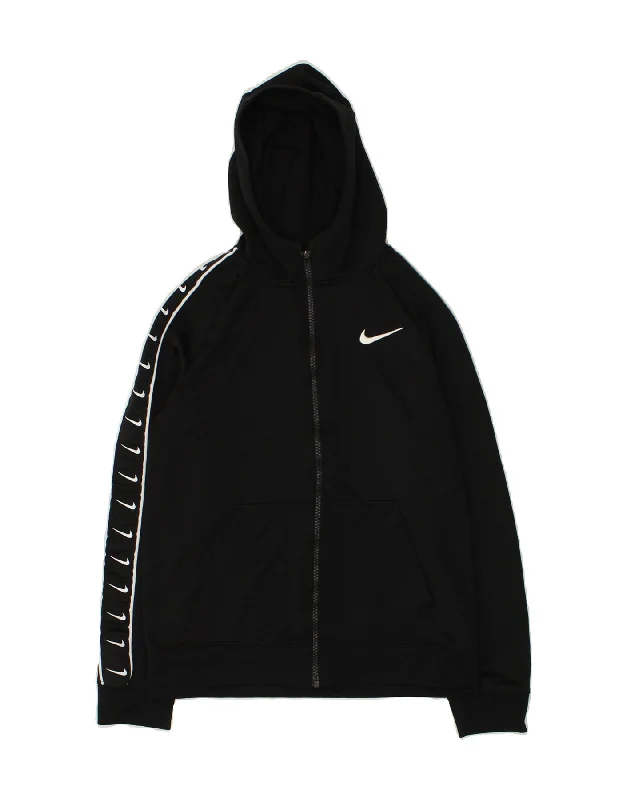 men's luxury sweaters -NIKE Boys Graphic Zip Hoodie Sweater 10-11 Years Medium Black Polyester