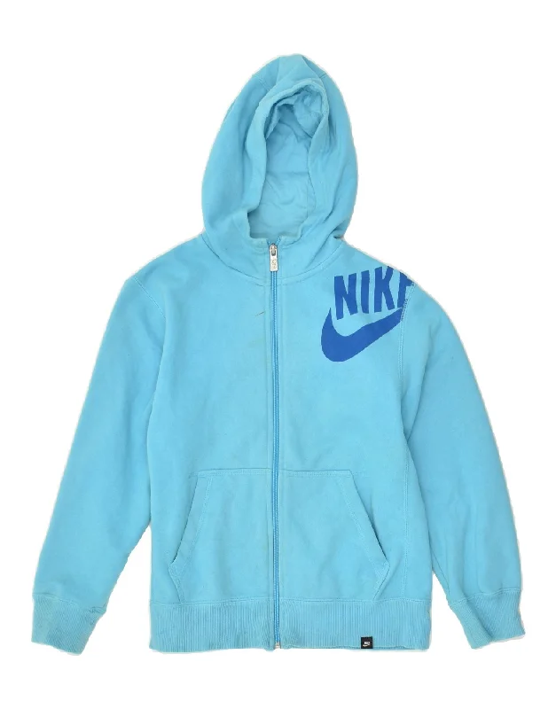 men's fitted sweaters -NIKE Boys Graphic Zip Hoodie Sweater 10-11 Years Medium  Blue Cotton