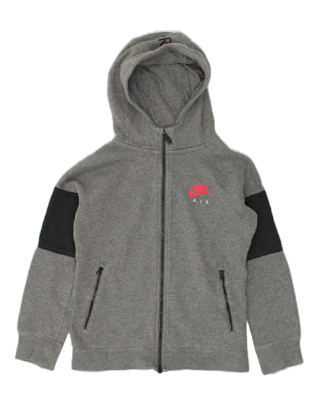 men's crewneck sweaters -NIKE Boys Graphic Zip Hoodie Sweater 10-11 Years Medium Grey Colourblock