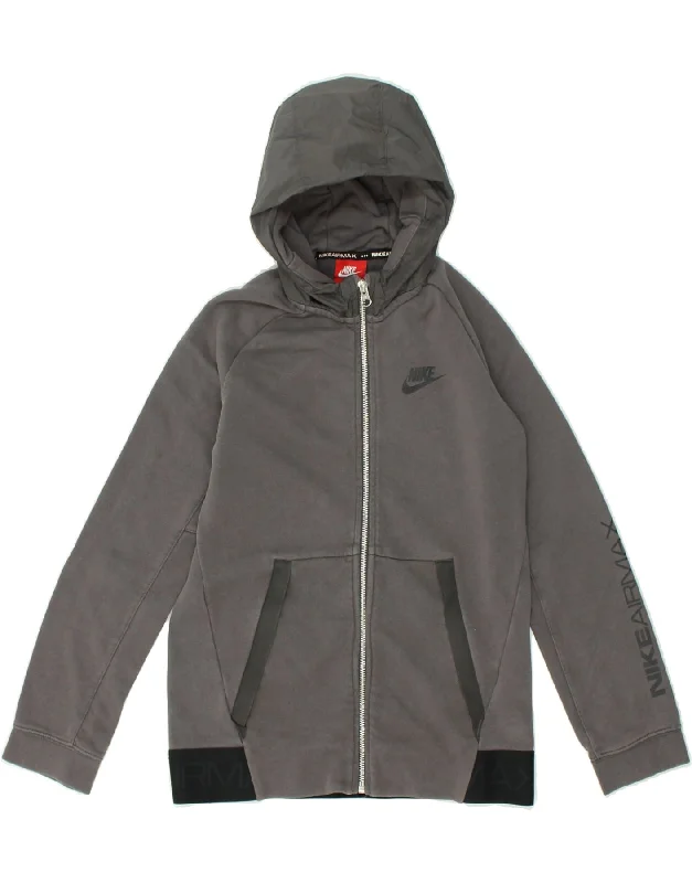 men's sweater for office -NIKE Boys Graphic Zip Hoodie Sweater 10-11 Years Medium  Grey Cotton