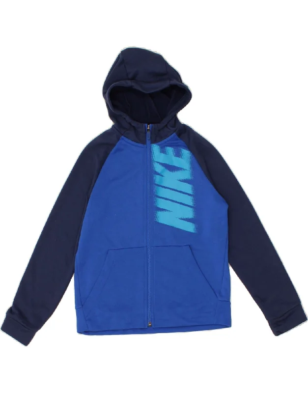 men's ribbed sweaters -NIKE Boys Graphic Zip Hoodie Sweater 10-11 Years Medium  Navy Blue