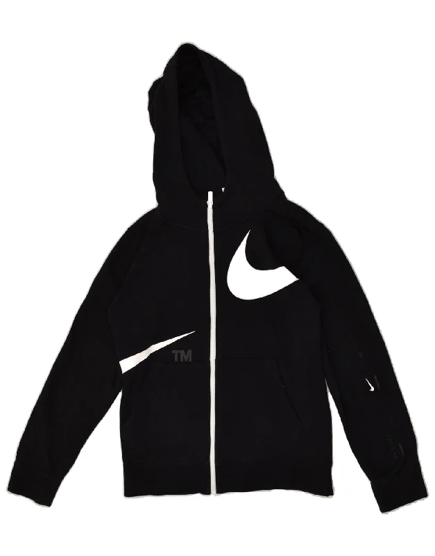 men's thick knit sweaters -NIKE Boys Graphic Zip Hoodie Sweater 12-13 Years Large Black Cotton