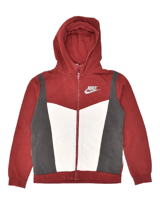 men's casual sweaters -NIKE Boys Graphic Zip Hoodie Sweater 12-13 Years Large Burgundy