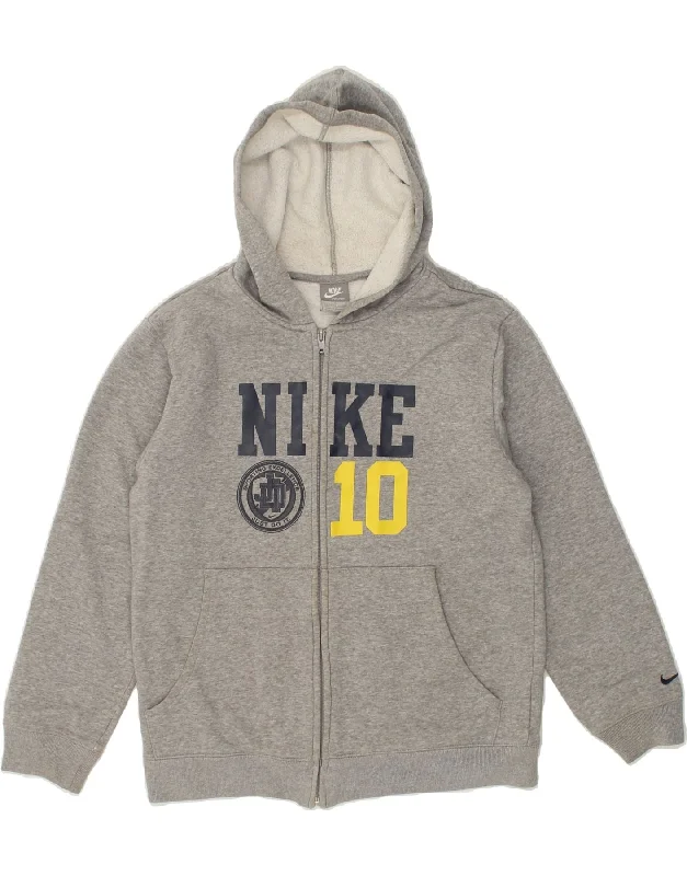 men's warm knitwear sweaters -NIKE Boys Graphic Zip Hoodie Sweater 12-13 Years Large  Grey Cotton