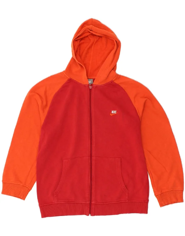 men's cozy pullovers for winter -NIKE Boys Graphic Zip Hoodie Sweater 12-13 Years Large  Orange Colourblock