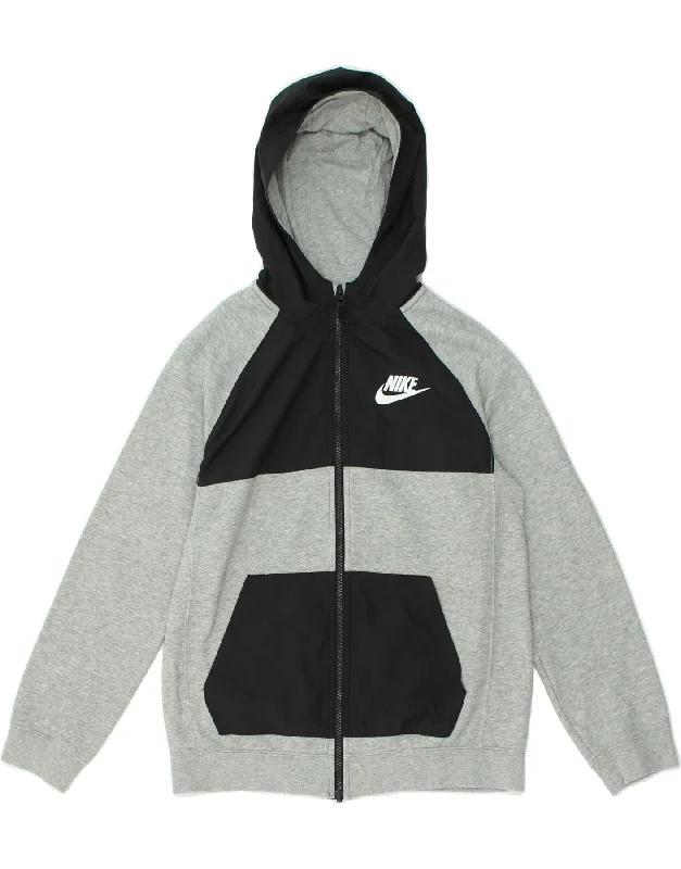 men's everyday sweaters -NIKE Boys Graphic Zip Hoodie Sweater 15-16 Years XL Grey Colourblock