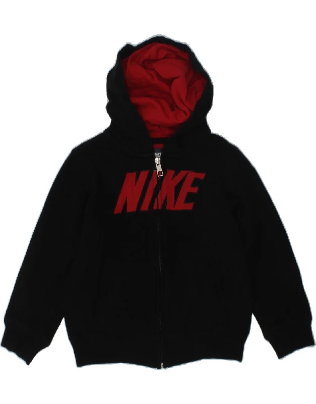 men's casual knit sweaters -NIKE Boys Graphic Zip Hoodie Sweater 3-4 Years Black Cotton