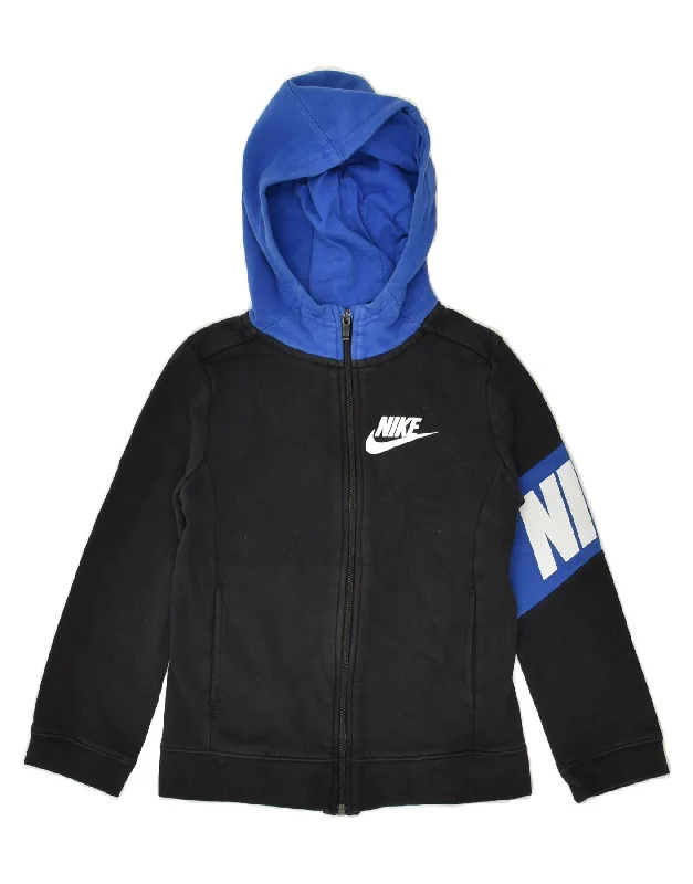 men's long sleeve cardigans -NIKE Boys Graphic Zip Hoodie Sweater 6-7 Years XS Black Colourblock Cotton