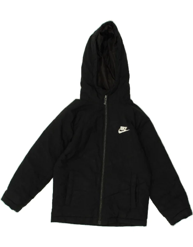 men's parka jackets with fur -NIKE Boys Hooded Padded Jacket 5-6 Years Medium Black Polyester