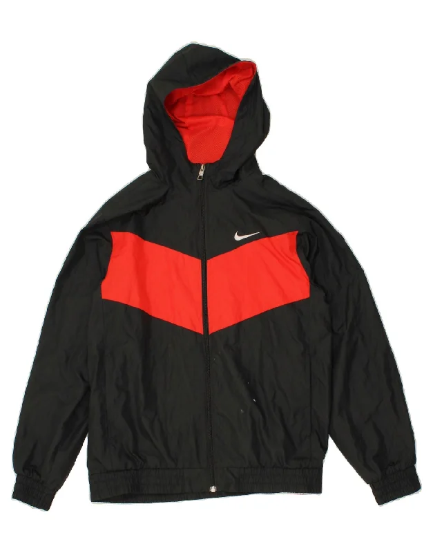 men's outdoor adventure jackets -NIKE Boys Hooded Tracksuit Top Jacket 13-14 Years XL Black Colourblock