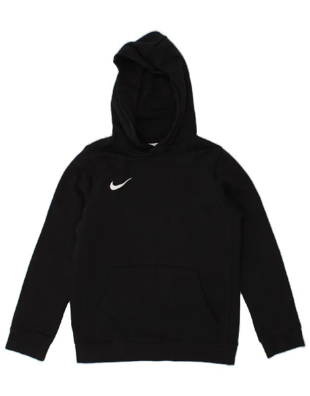 men's hoodie with zipper closure -NIKE Boys Hoodie Jumper 10-11 Years Medium Black Cotton