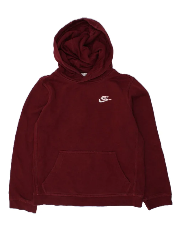 men's hoodie with zipper closure -NIKE Boys Hoodie Jumper 10-11 Years Medium Burgundy Cotton