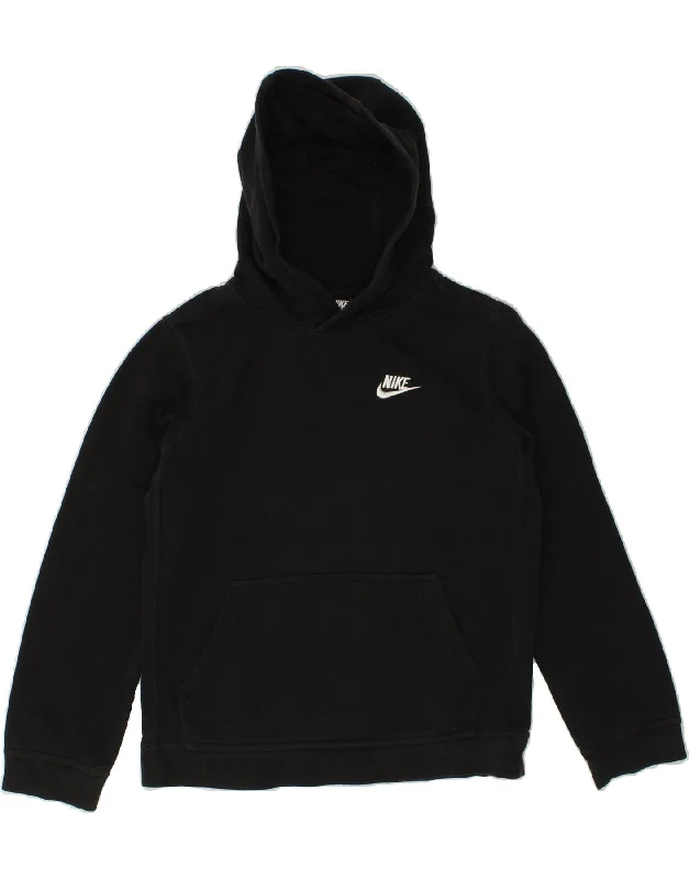 men's pullover hoodie with pockets -NIKE Boys Hoodie Jumper 12-13 Years Large Black Cotton