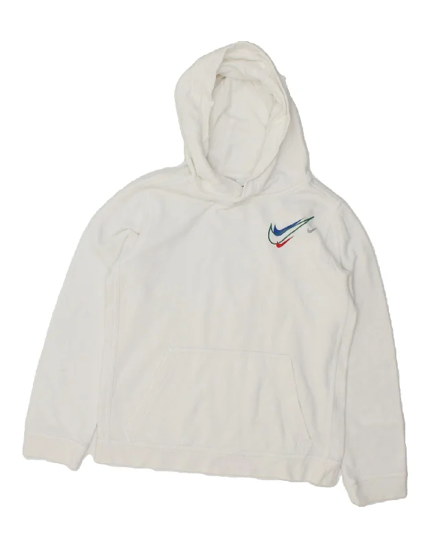 men's hoodie with creative prints -NIKE Boys Hoodie Jumper 12-13 Years Large  White Cotton