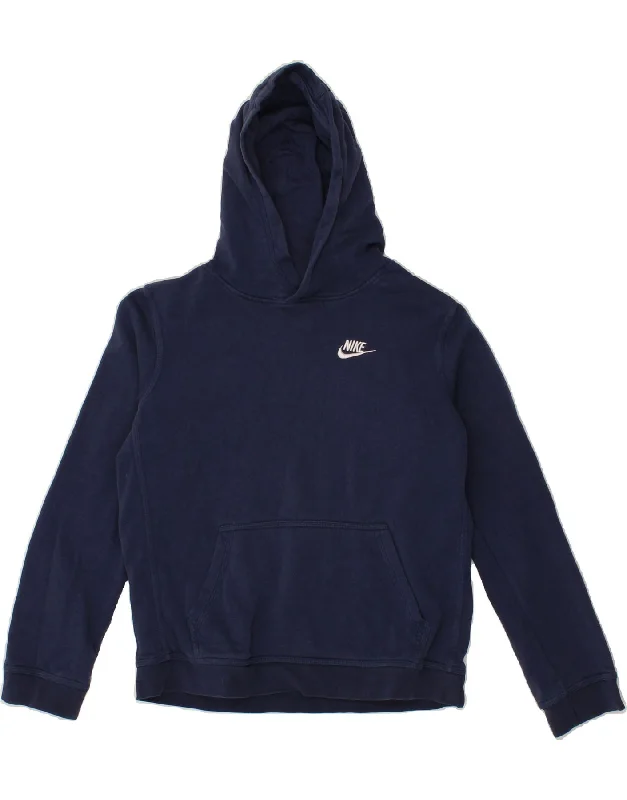 men's pullover hoodie with pockets -NIKE Boys Hoodie Jumper 13-14 Years XL Navy Blue Cotton