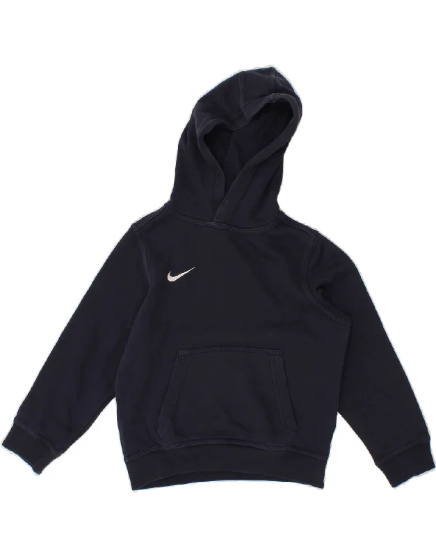 men's comfortable sweatshirts -NIKE Boys Hoodie Jumper 8-9 Years Navy Blue Cotton