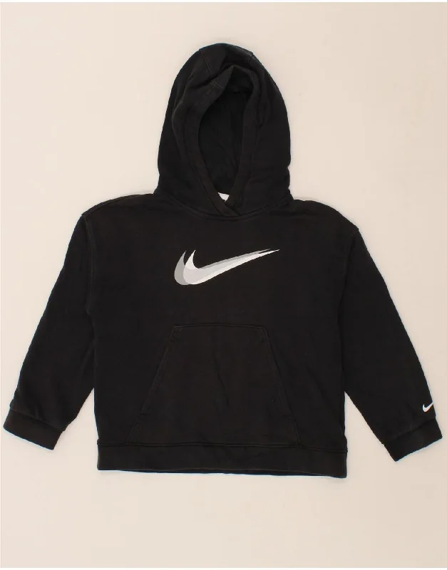 men's graphic hoodies -NIKE Boys Loose Fit Graphic Hoodie Jumper 8-9 Years Small Black Cotton