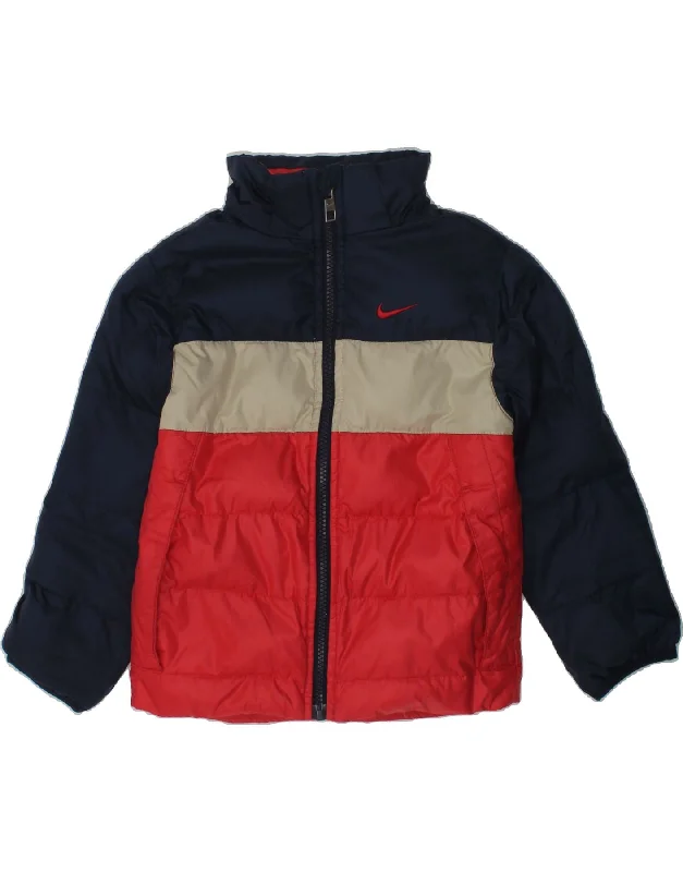 men's puffer jackets -NIKE Boys Padded Jacket 5-6 Years Navy Blue Colourblock