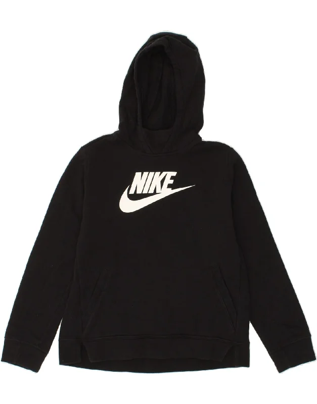 men's hoodies with slogans -NIKE Boys Standard Fit Graphic Hoodie Jumper 13-14 Years XL Black Cotton