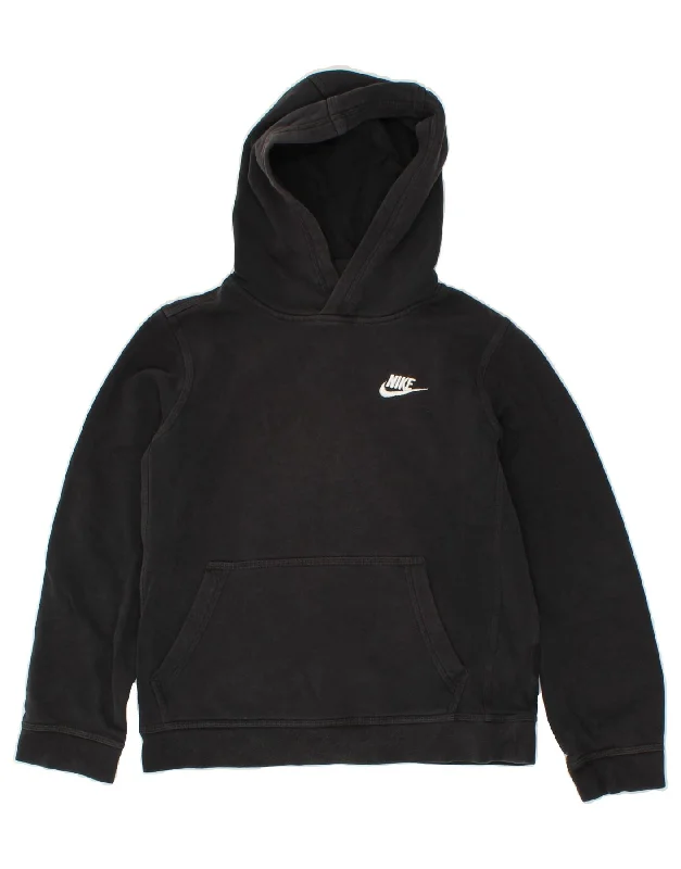 men's hoodie sweatshirt with graphics -NIKE Boys Standard Fit Hoodie Jumper 12-13 Years Large  Black Cotton