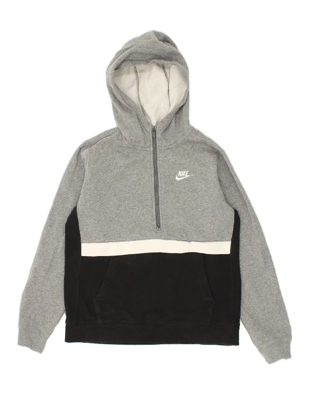 men's trendy zip-up sweatshirts -NIKE Boys Standard Fit Hoodie Jumper 13-14 Years XL Grey Colourblock