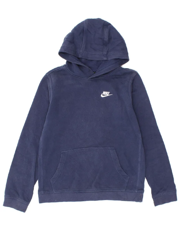 men's stylish fleece hoodies -NIKE Boys Standard Fit Hoodie Jumper 13-14 Years XL Navy Blue Cotton