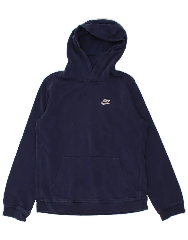 men's hoodie with stylish patterns -NIKE Boys Standard Fit Hoodie Jumper 13-14 Years XL Navy Blue