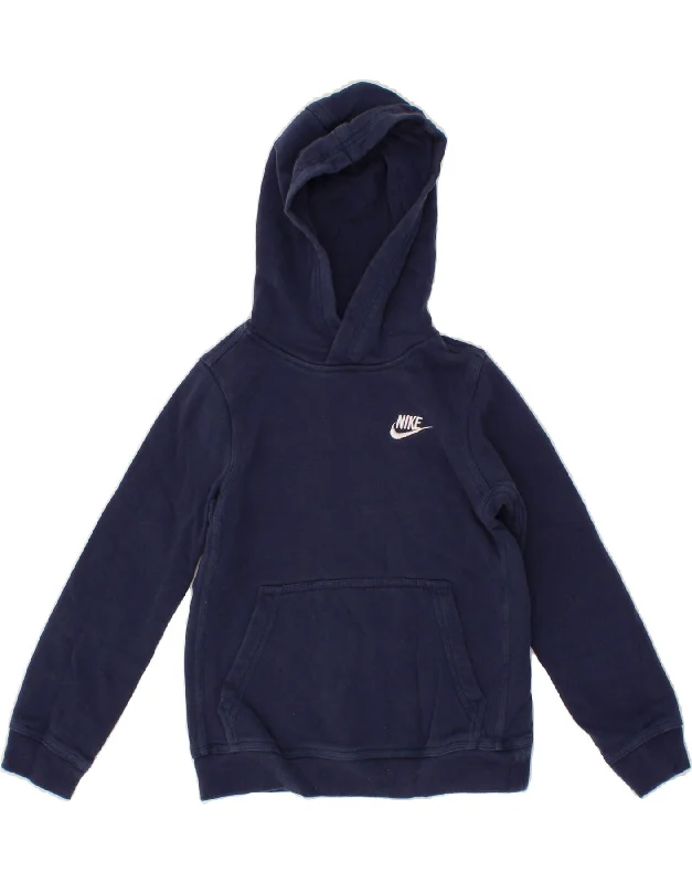 men's oversized hoodie sweatshirt -NIKE Boys Standard Fit Hoodie Jumper 8-9 Years Small Navy Blue Cotton