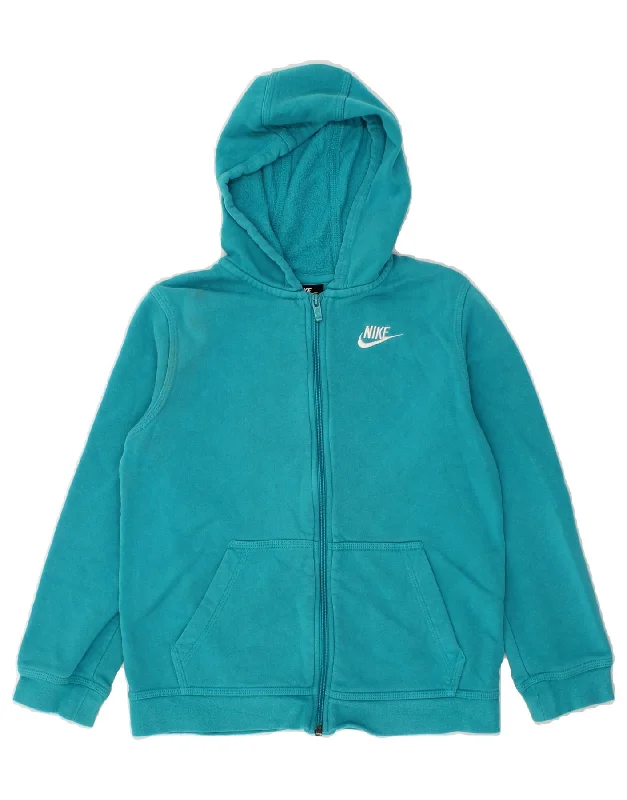 men's chunky knit sweaters -NIKE Boys Standard Fit Zip Hoodie Sweater 10-11 Years Medium Blue Cotton