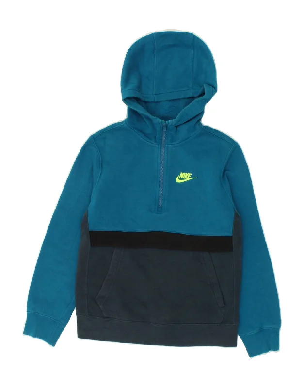 men's pullover hoodies -NIKE Boys Standard Fit Zip Neck Hoodie Jumper 10-11 Years Medium Blue