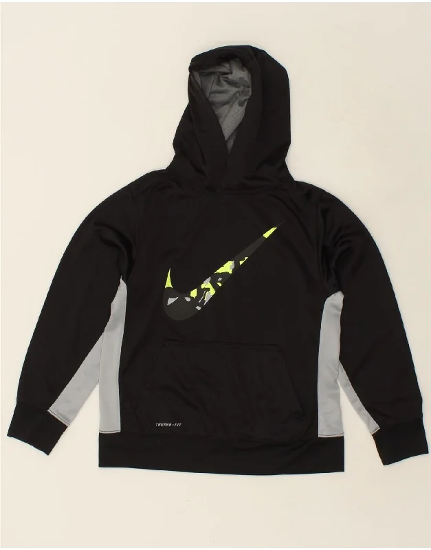 men's hoodie sweatshirt -NIKE Boys Therma-Fit Graphic Hoodie Jumper 12-13 Years Large  Black