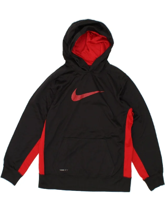 men's zip hoodie with drawstrings -NIKE Boys Therma-Fit Graphic Hoodie Jumper 13-14 Years XL Black