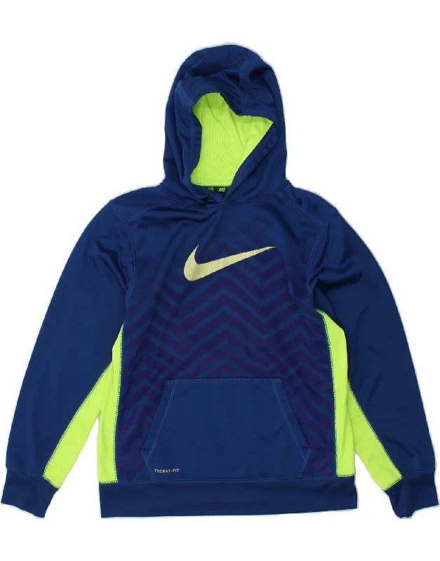 men's zip-up hoodies for winter -NIKE Boys Therma-Fit Graphic Hoodie Jumper 13-14 Years XL  Navy Blue