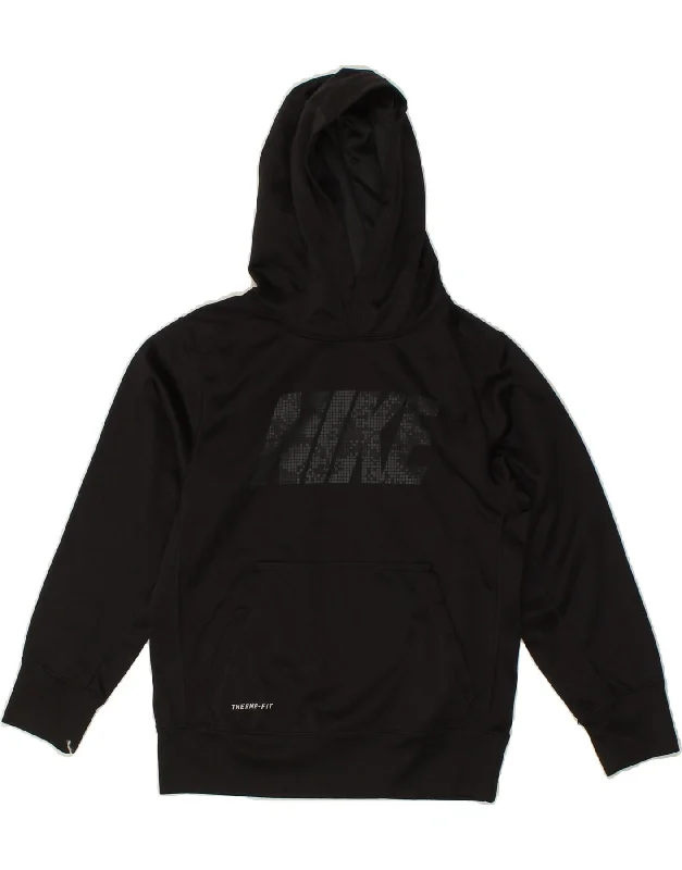 men's stylish fleece hoodies -NIKE Boys Therma-Fit Graphic Hoodie Jumper 8-9 Years Small  Black