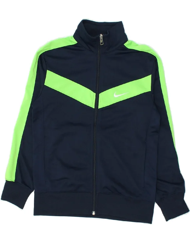 men's outdoor jackets -NIKE Boys Tracksuit Top Jacket 10-11 Years Medium Navy Blue Colourblock