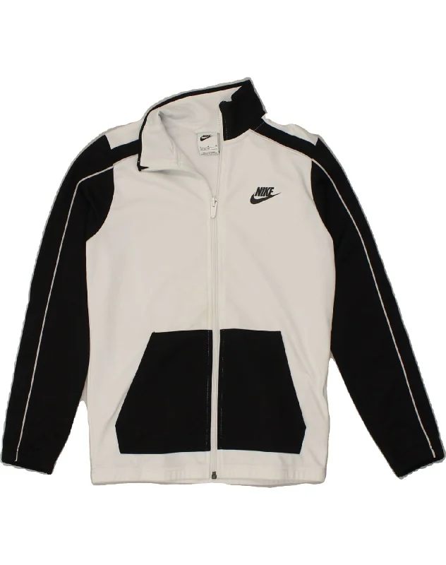 men's waterproof puffer jackets -NIKE Boys Tracksuit Top Jacket 10-11 Years Medium  White Colourblock