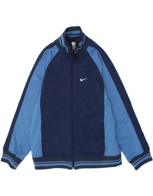 men's jacket with hoodie -NIKE Boys Tracksuit Top Jacket 11-12 Years Medium Navy Blue Colourblock