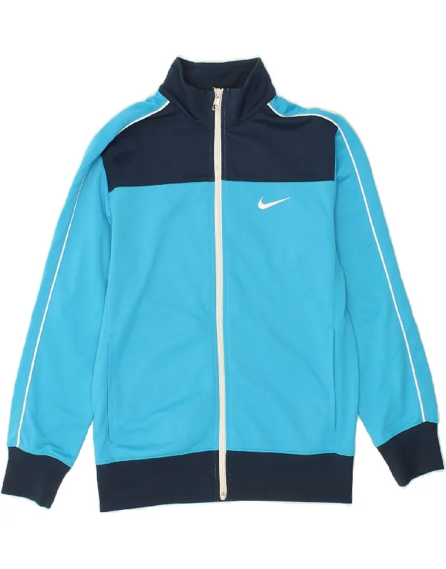 men's jacket for autumn wear -NIKE Boys Tracksuit Top Jacket 12-13 Years Large Blue Colourblock