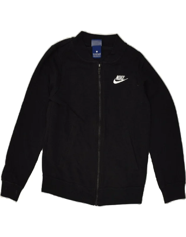 men's stylish leather bomber jackets -NIKE Boys Tracksuit Top Jacket 8-9 Years Small Black Cotton