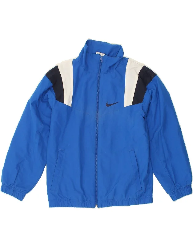 men's lightweight windbreakers -NIKE Boys Tracksuit Top Jacket 8-9 Years Small Blue Colourblock Nylon