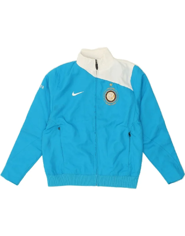 men's stylish outdoor jackets -NIKE Boys Tracksuit Top Jacket 8-9 Years Small Blue Colourblock Polyester