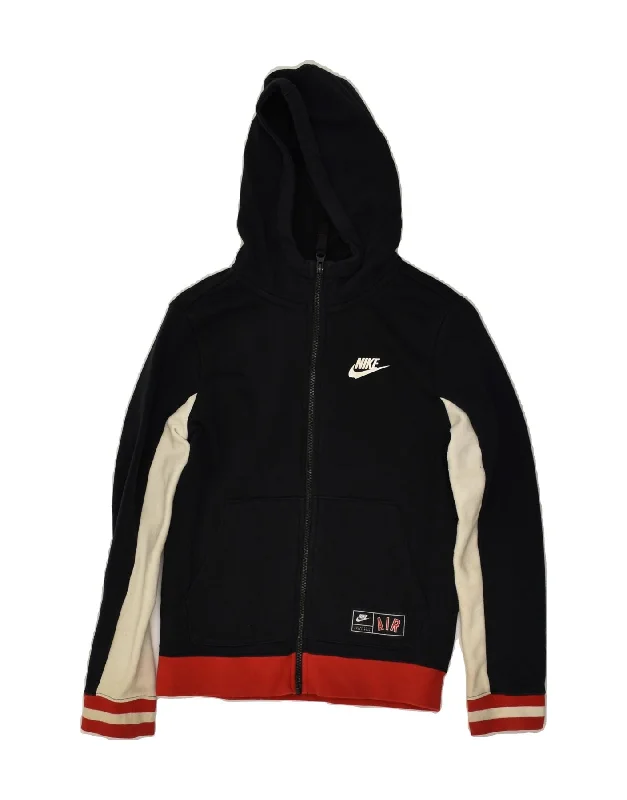 men's cozy wool sweaters -NIKE Boys Zip Hoodie Sweater 10-11 Years Medium  Black Colourblock Cotton